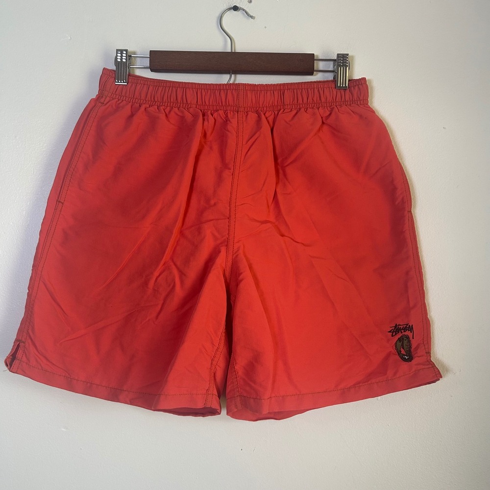 Stussy Stock Logo‎ Graphic Mesh Lined Swim Trunks Size Medium Red